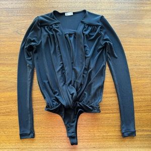 Free People Intimately Black Turnt Plunge Neck Bodysuit XS